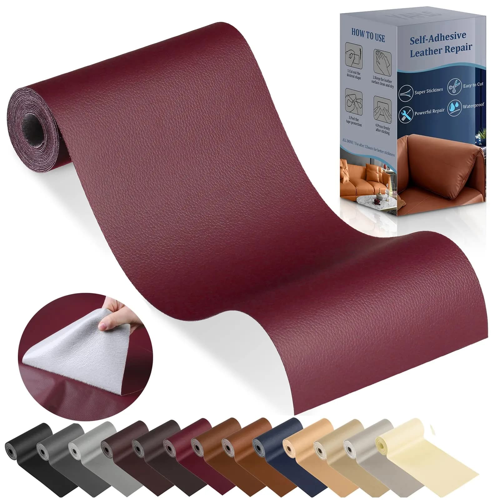 YAFLC Self Adhesive Leather Repair Patch 10cmx60cm | Fuchsia, Waterproof & Durable