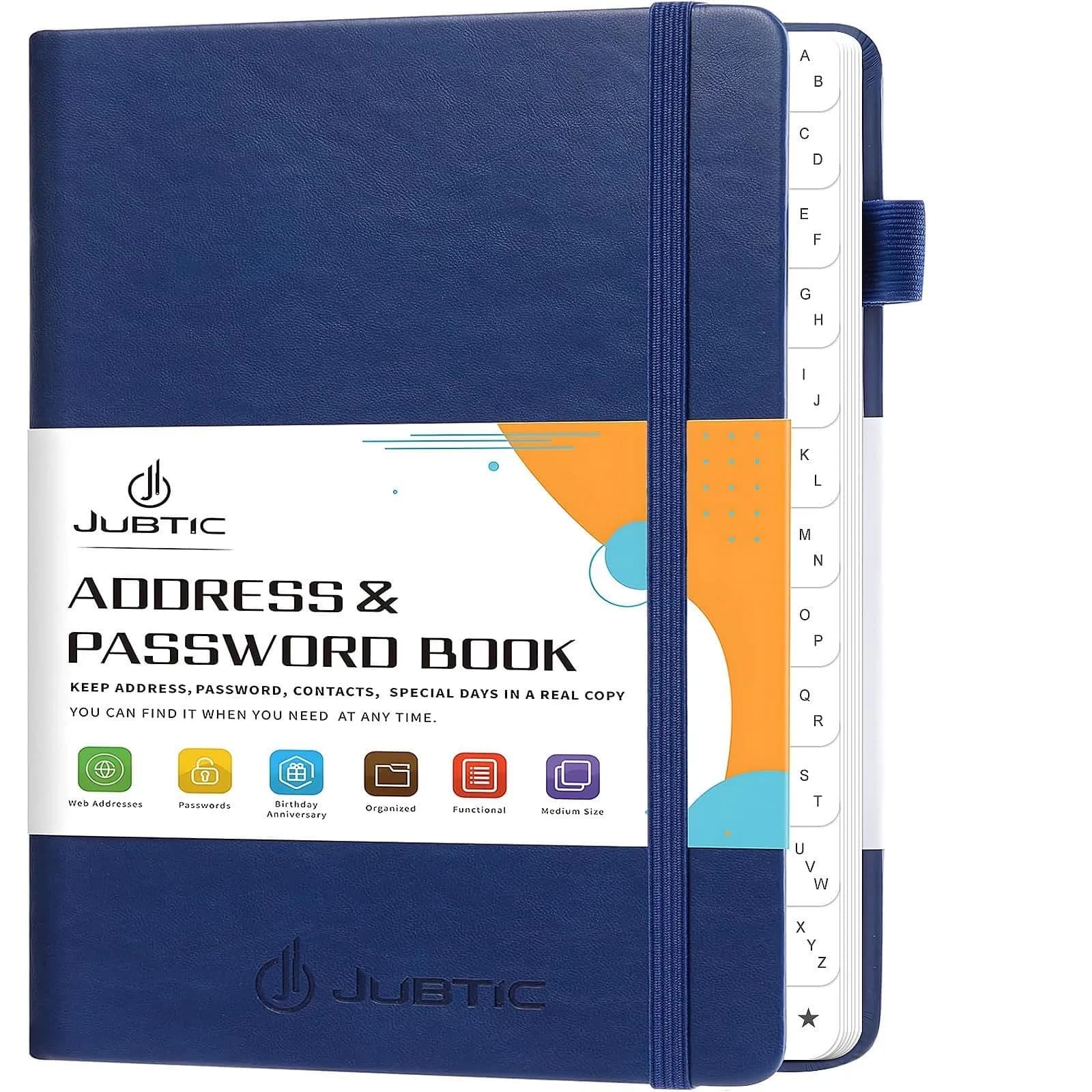 JUBTIC Address Book Password Keeper with Alphabetical Tabs 5.3"x7.7" | Organize Contacts & Passwords