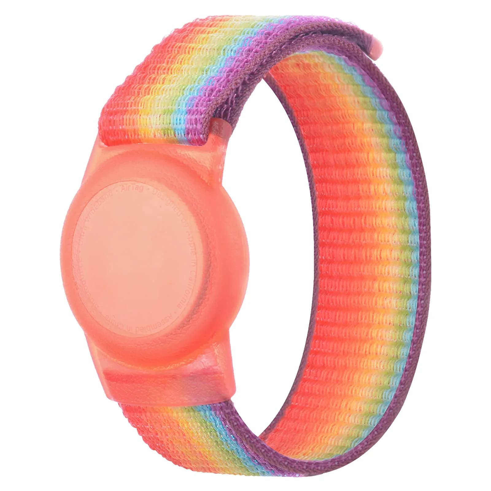 Qonuiy Kids Wristband Compatible with Apple AirTag 18cm Rainbow Nylon Adjustable Anti Lost Band