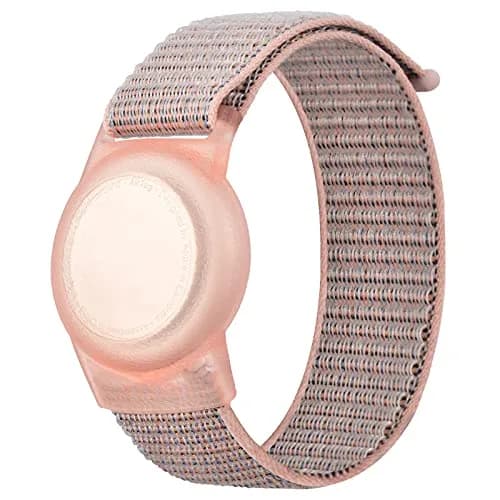 Qonuiy Kids Wristband for Apple AirTag | Adjustable Nylon GPS Tracker Band for Toddler & Elder (Pink, 18cm) thumbnail 1
