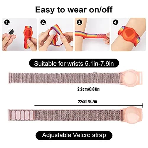 Qonuiy Kids Wristband for Apple AirTag | Adjustable Nylon GPS Tracker Band for Toddler & Elder (Pink, 18cm) thumbnail 2