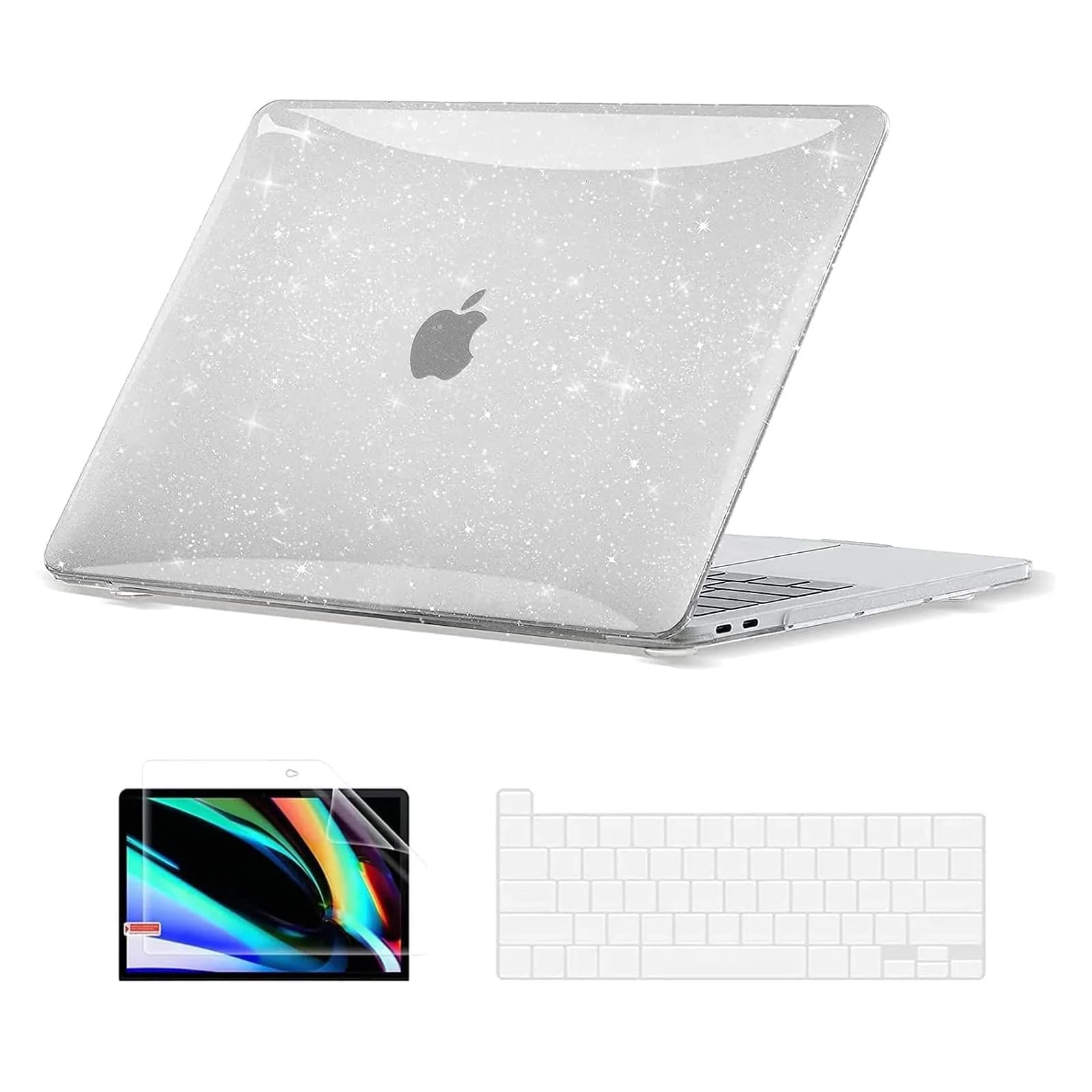 EooCoo Crystal Case for MacBook Pro 13-inch M2 M1 (A2338 A2289 A2251 A2159 A1989 A1706 A1708) | Matte Green Hard Shell Protection — Sparkly Clear