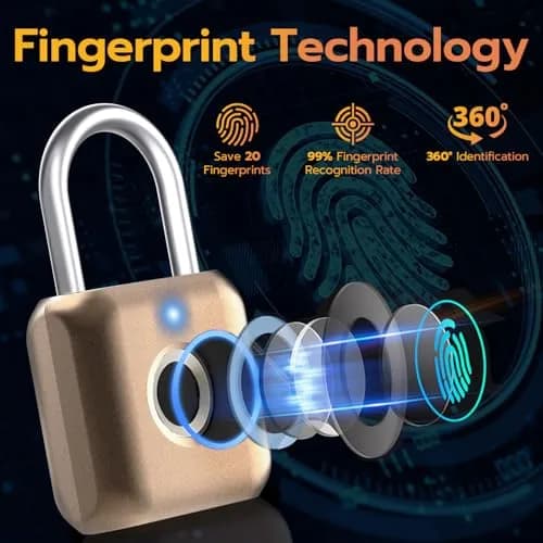 Pothunder Fingerprint Padlock Placer Gold | 62g (2.18 oz) USB Rechargeable Biometric Lock thumbnail 3