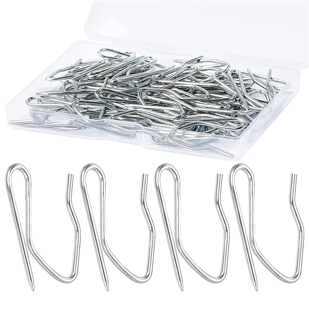 Sopito Curtain Hooks for Drapes | Durable Silver Curtain Fastener, 58 pcs — Silver White