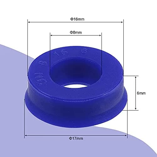 MECCANIXITY UN Radial Shaft Seal 8mm ID x 16mm OD x 6mm Width PU Oil Seal, Blue Pack of 5 | High Pressure Rotary Shaft Seals thumbnail 2