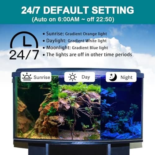 hygger 24/7 Mode Submersible Aquarium LED Light, Full Spectrum Hidden Fish Tank Light with 3 Rows Beads 7 Colors Auto On Off Sunrise-Daylight-Moonlight thumbnail 2