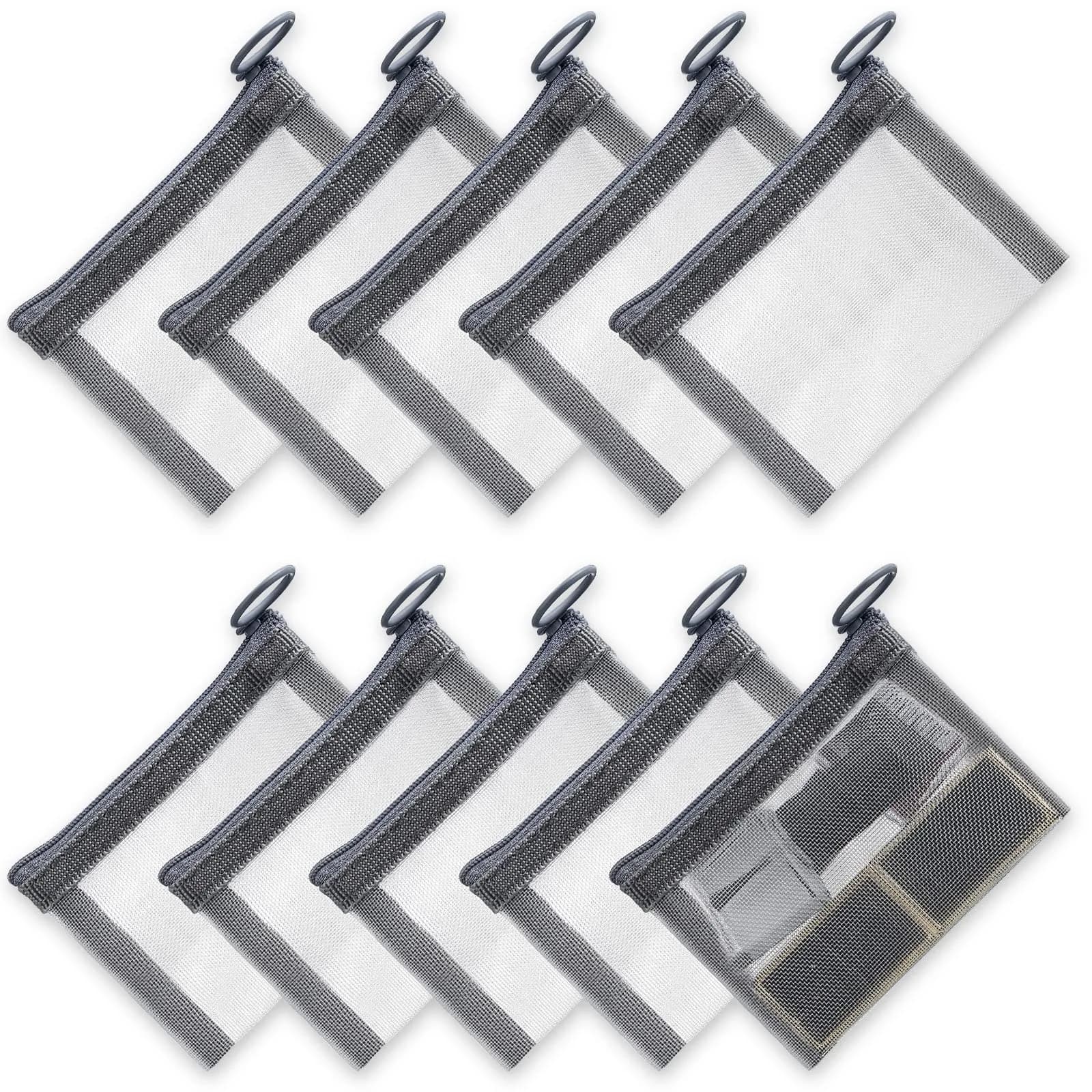 Frienda 10 Pcs Small Mesh Zipper Bags 7.6cm x 10.2cm (3 x 4 Inch) | Grey Cosmetic Travel Pouches — Grey