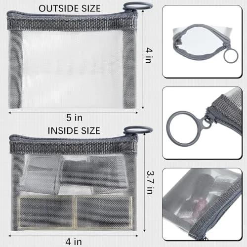 Frienda 10 Pcs Small Mesh Zipper Bags 12.7cm x 10.16cm (5" x 4") | Grey Nylon Cosmetic Travel Pouches thumbnail 2