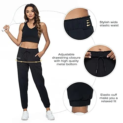 Haowind Women's Elastic Waist Joggers with Pockets - Mid Rise Tapered Sweatpants for Yoga & Travel - Black Small | Moisture-Wicking & Petite-Friendly thumbnail 5