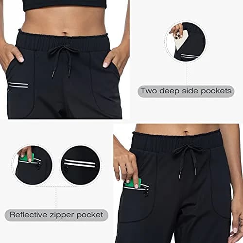 Haowind Women's Elastic Waist Joggers with Pockets - Mid Rise Tapered Sweatpants for Yoga & Travel - Black Small | Moisture-Wicking & Petite-Friendly thumbnail 6