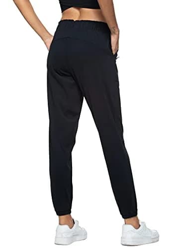 Haowind Women's Elastic Waist Joggers with Pockets - Mid Rise Tapered Sweatpants for Yoga & Travel - Black Small | Moisture-Wicking & Petite-Friendly thumbnail 2