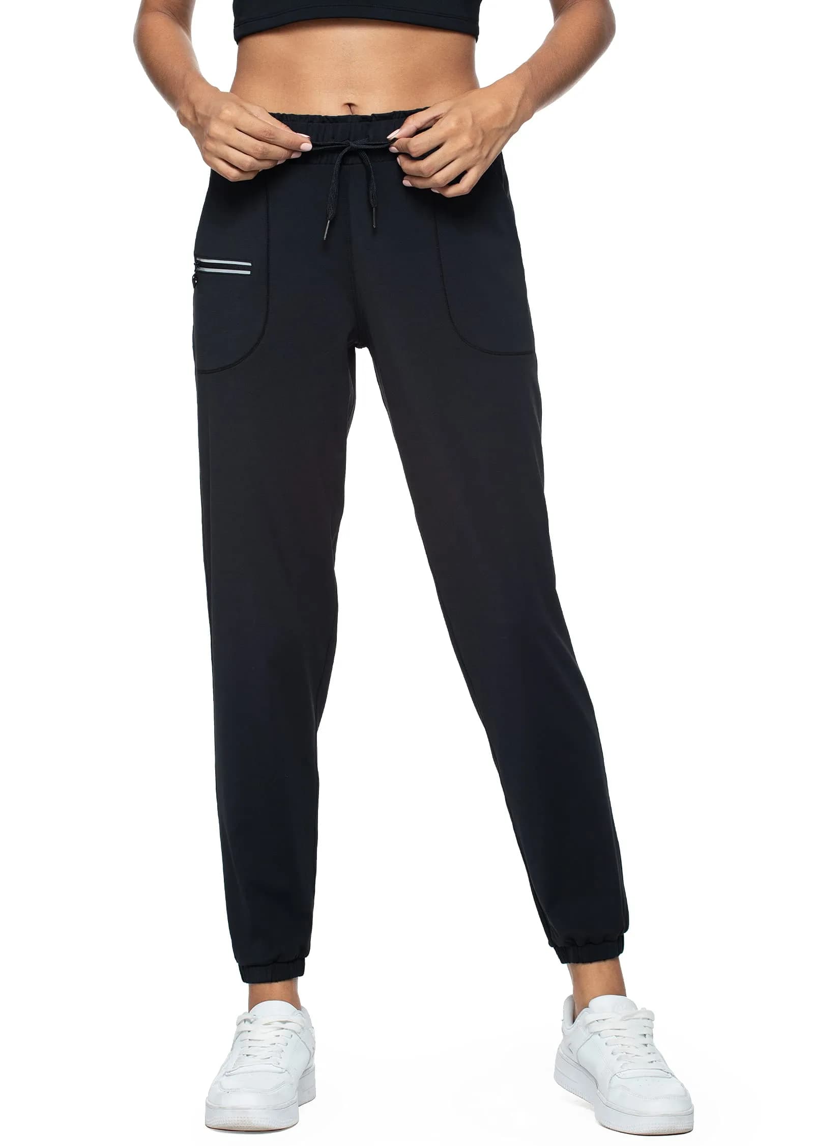 Haowind Women's Lightweight Athletic Joggers with Pockets - Black, Large | Moisture-Wicking Tapered Sweatpants for Yoga, Running & Travel