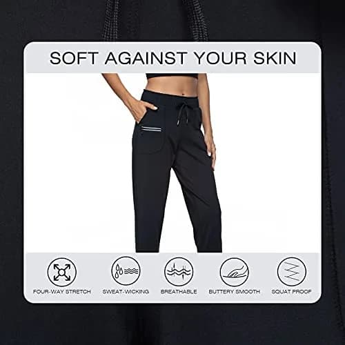 Haowind Women's Lightweight Athletic Joggers with Pockets - Black, Large | Moisture-Wicking Tapered Sweatpants for Yoga, Running & Travel thumbnail 3