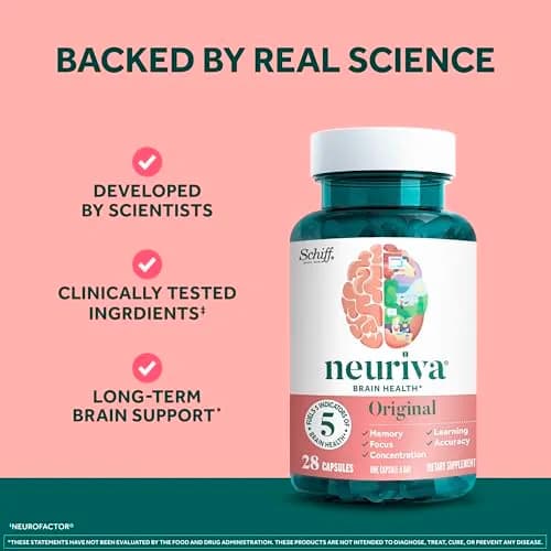 NEURIVA Original Brain Supplements for Memory and Focus 28 Count Capsules thumbnail 5