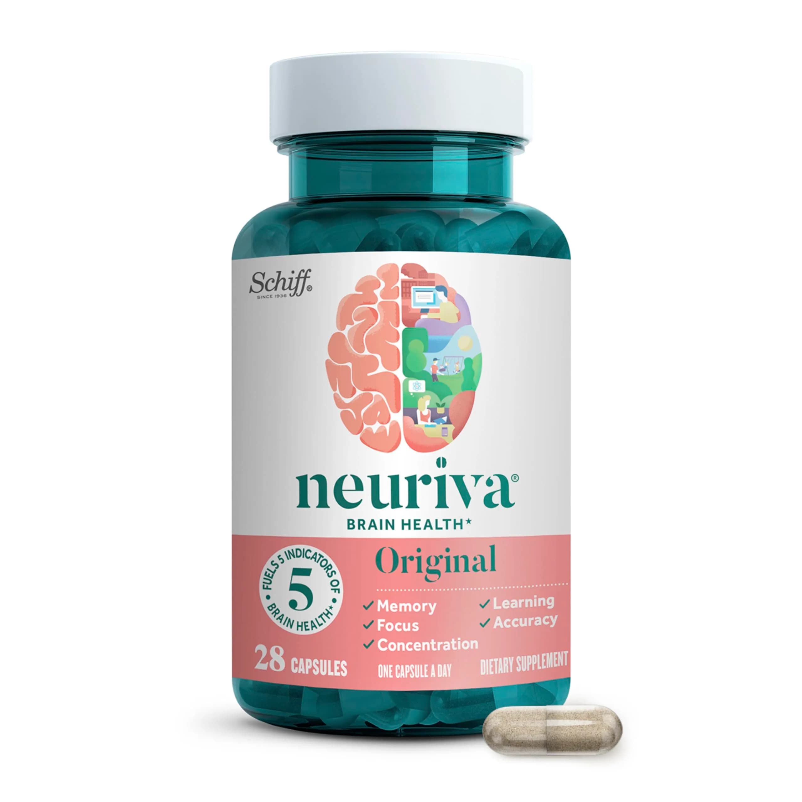 NEURIVA Original Brain Supplements for Memory and Focus 28 Count Capsules