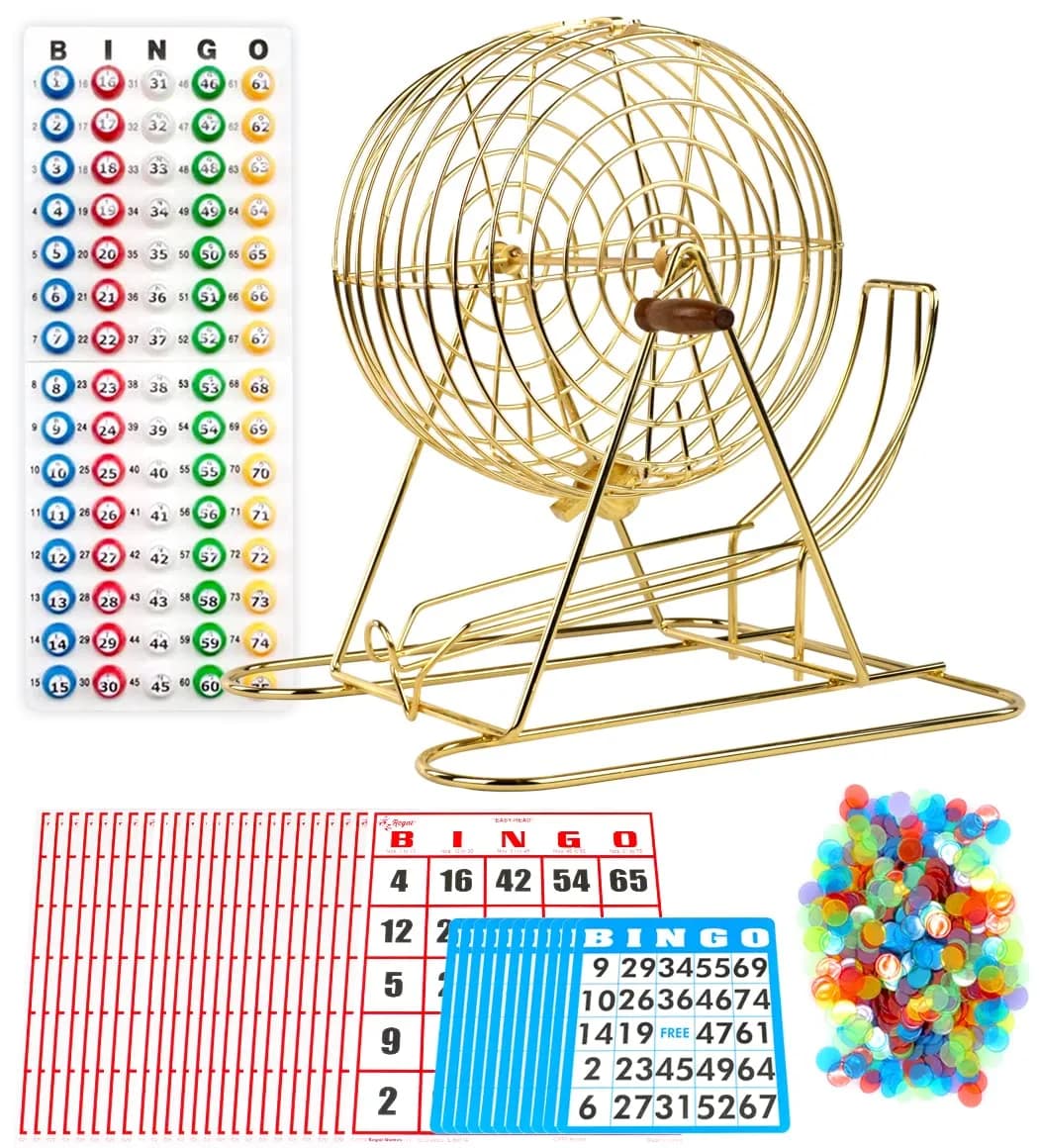 Regal Games Professional Bingo Game Set with 11" Wheel Cage & 75 Balls | Large Print Cards for Adults & Kids - main product image