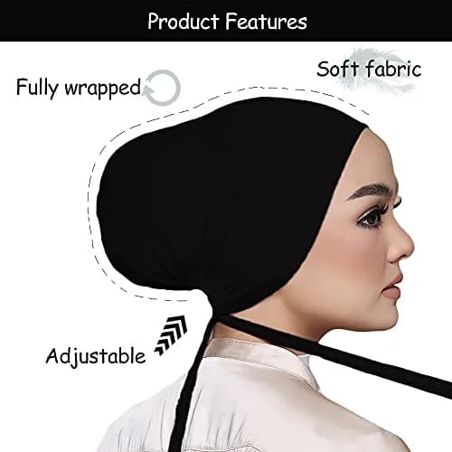 Hophor Women Under Scarf Hat Hijab Cap with Tie-Back Closure | Adjustable Jersey Hijab Cap for Women (Khaki+Nude, 2pcs) thumbnail 2