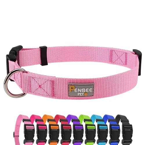 Penseepet Dog Collar, Adjustable Nylon, Pink, Small | Stylish & Comfortable Daily Wear thumbnail 1