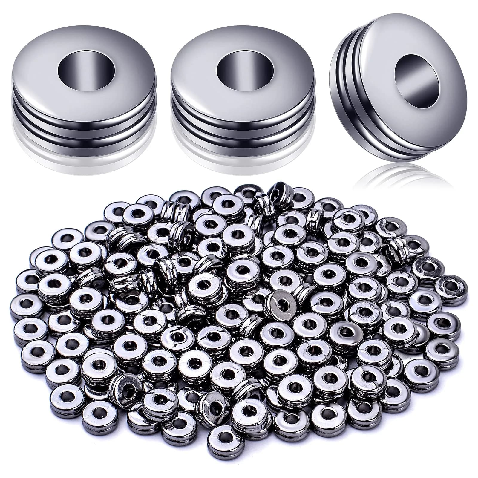 Aylifu Rondelle Spacer Beads 200pcs 6mm Rose Gold | Flat Round Disc Jewelry Craft Supplies — Gun Black