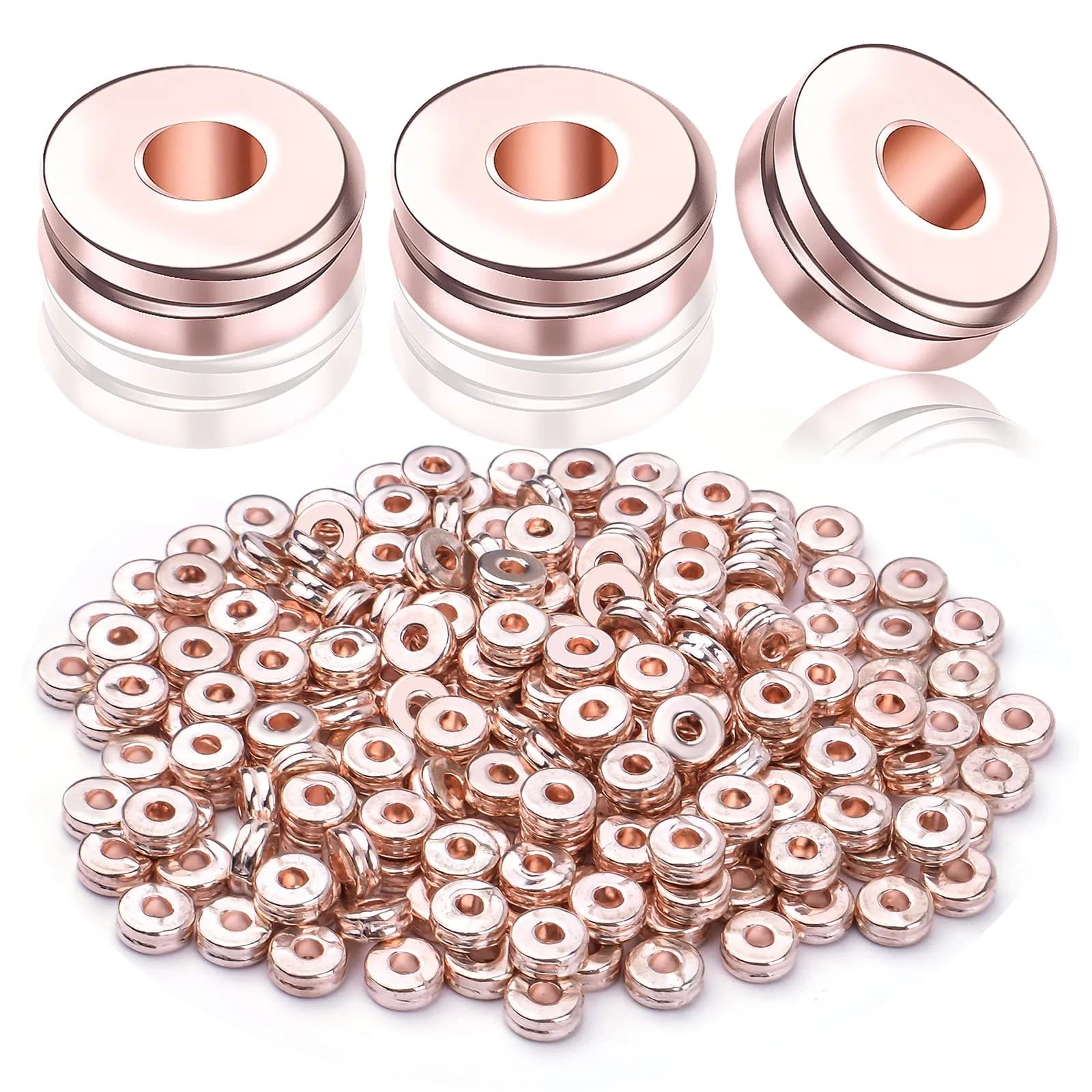 Aylifu Rondelle Spacer Beads 200pcs 6mm Rose Gold | Flat Round Disc Jewelry Craft Supplies - main product image