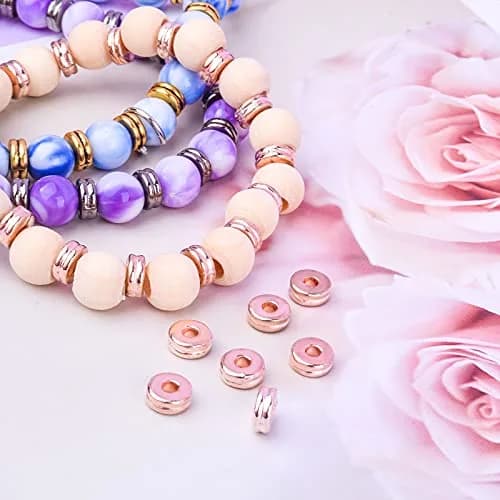 Aylifu Rondelle Spacer Beads 200pcs 6mm Rose Gold | Flat Round Disc Jewelry Craft Supplies thumbnail 4