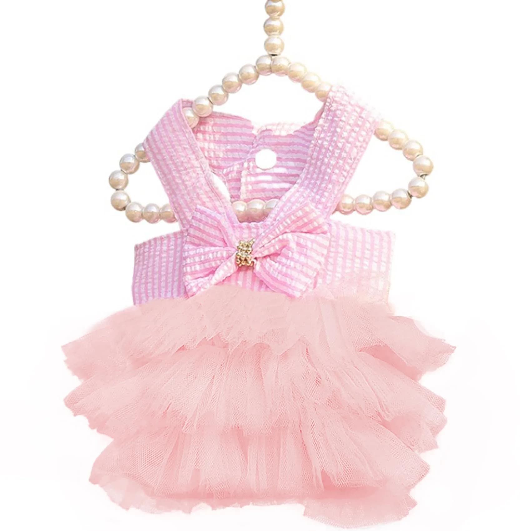 TAPBULL Striped Mesh Princess Dog Dress for Small Dogs & Cats, Pink, Medium (38.6cm Chest, 29.2cm Back) — Pink