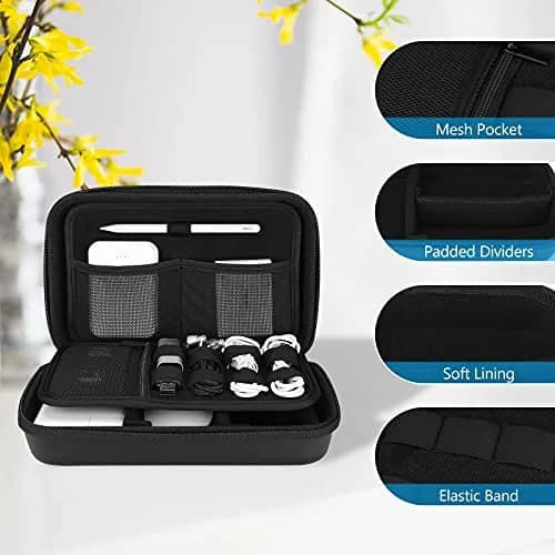 ProCase Black Hard Travel Electronic Organizer Case for MacBook Chargers, Cables, Power Bank, Mouse, Pencil, USB Drives, SD Cards - 9.9 x 6.3 x 2.56 Inch thumbnail 5