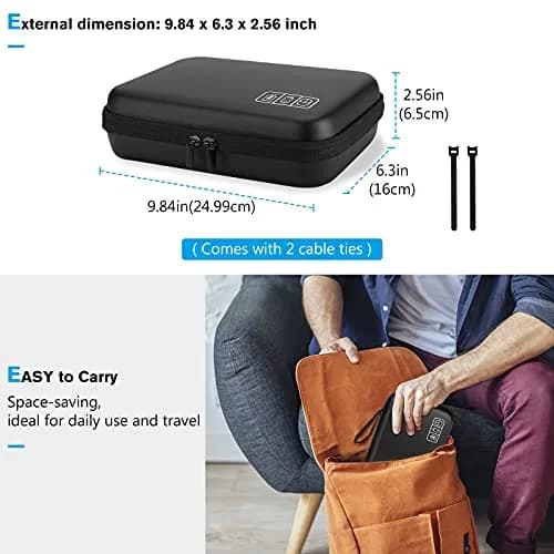 ProCase Black Hard Travel Electronic Organizer Case for MacBook Chargers, Cables, Power Bank, Mouse, Pencil, USB Drives, SD Cards - 9.9 x 6.3 x 2.56 Inch thumbnail 6