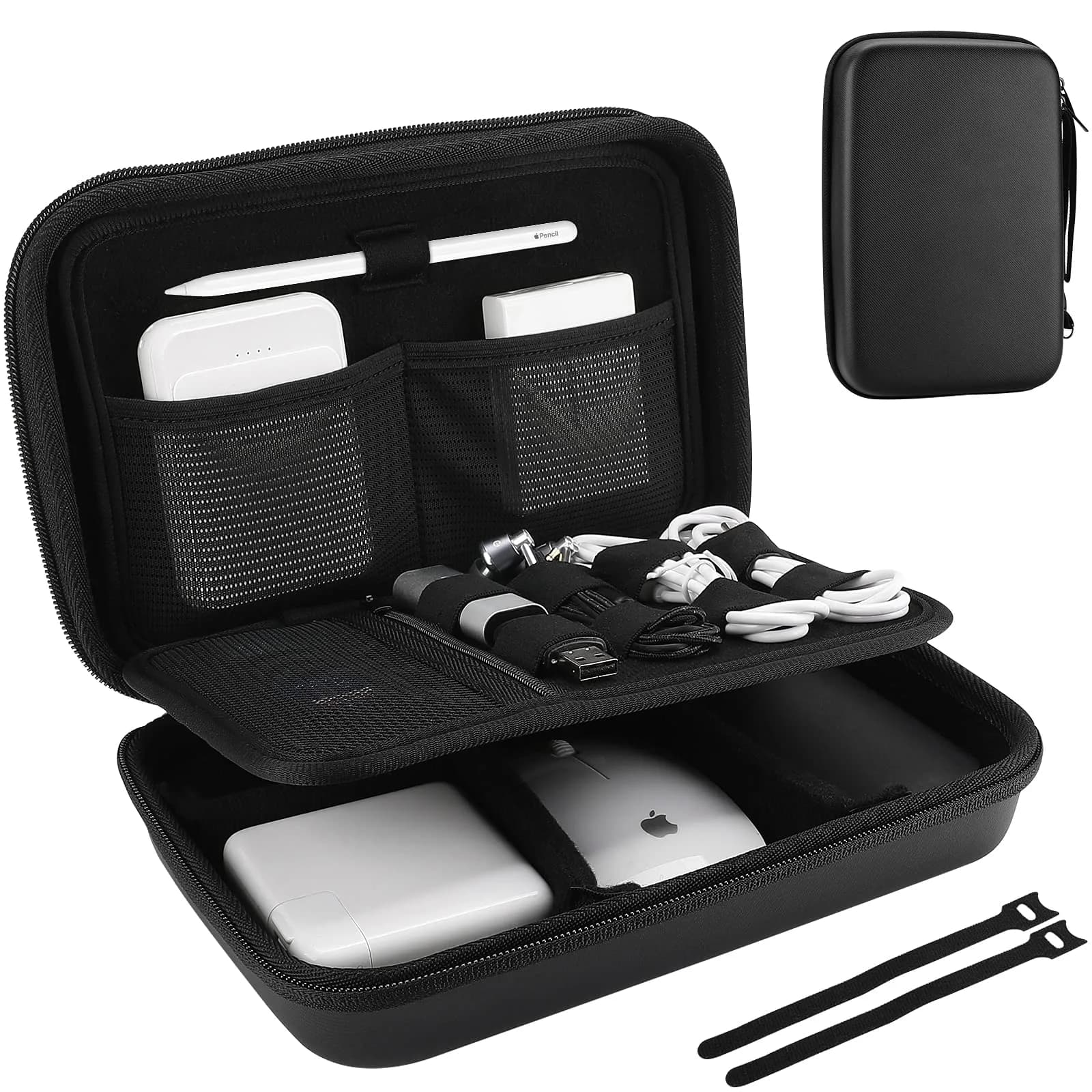 ProCase Black Hard Travel Electronic Organizer Case for MacBook Chargers, Cables, Power Bank, Mouse, Pencil, USB Drives, SD Cards - 9.9 x 6.3 x 2.56 Inch - main product image