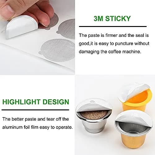 PHMEZLF Aluminum Espresso Lids Foil Sticker Seals 100Pcs (37mm) | DIY Coffee Pod Refills for Nespresso Original Line thumbnail 4