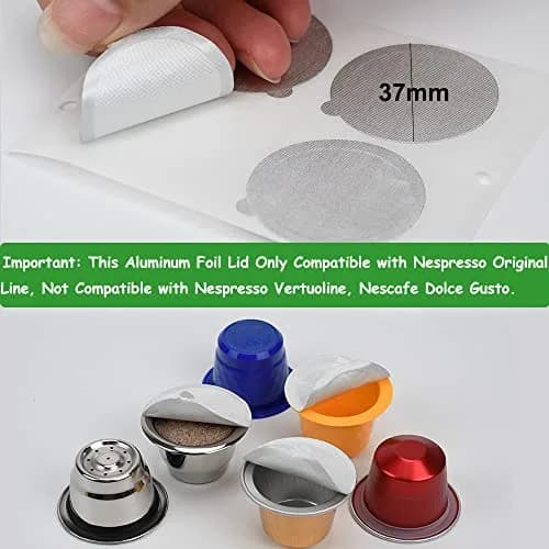 PHMEZLF Aluminum Espresso Lids Foil Sticker Seals 100Pcs (37mm) | DIY Coffee Pod Refills for Nespresso Original Line thumbnail 2