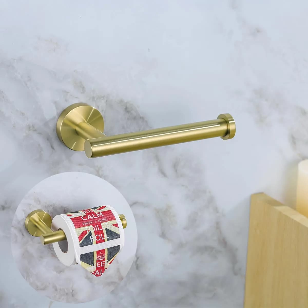 SEABEFORE White Toilet Paper Holder Wall-Mounted | Contemporary Stainless Steel Design — Brushed Gold