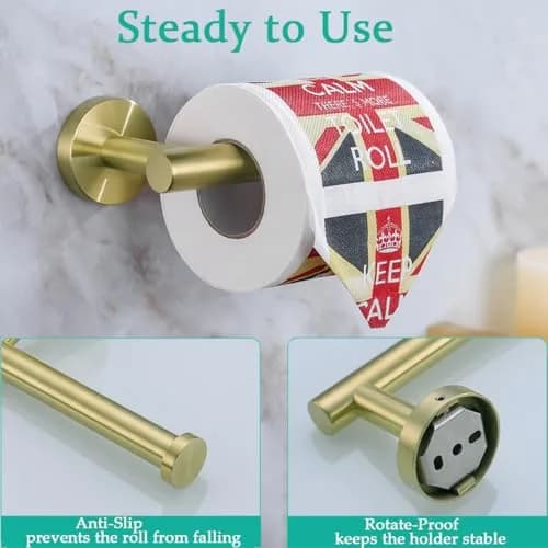 SEABEFORE Brushed Gold Toilet Paper Holder Wall Mount SUS304 Stainless Steel | Elegant Bathroom Accessory thumbnail 4