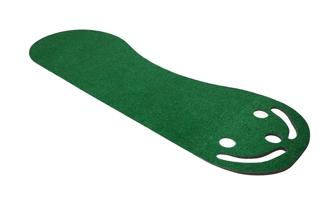 PUTT-A-BOUT Par Three Plus Golf Putting Green 3' x 9' | Kidney-Shaped Practice Mat with 3 Cups & Hazards