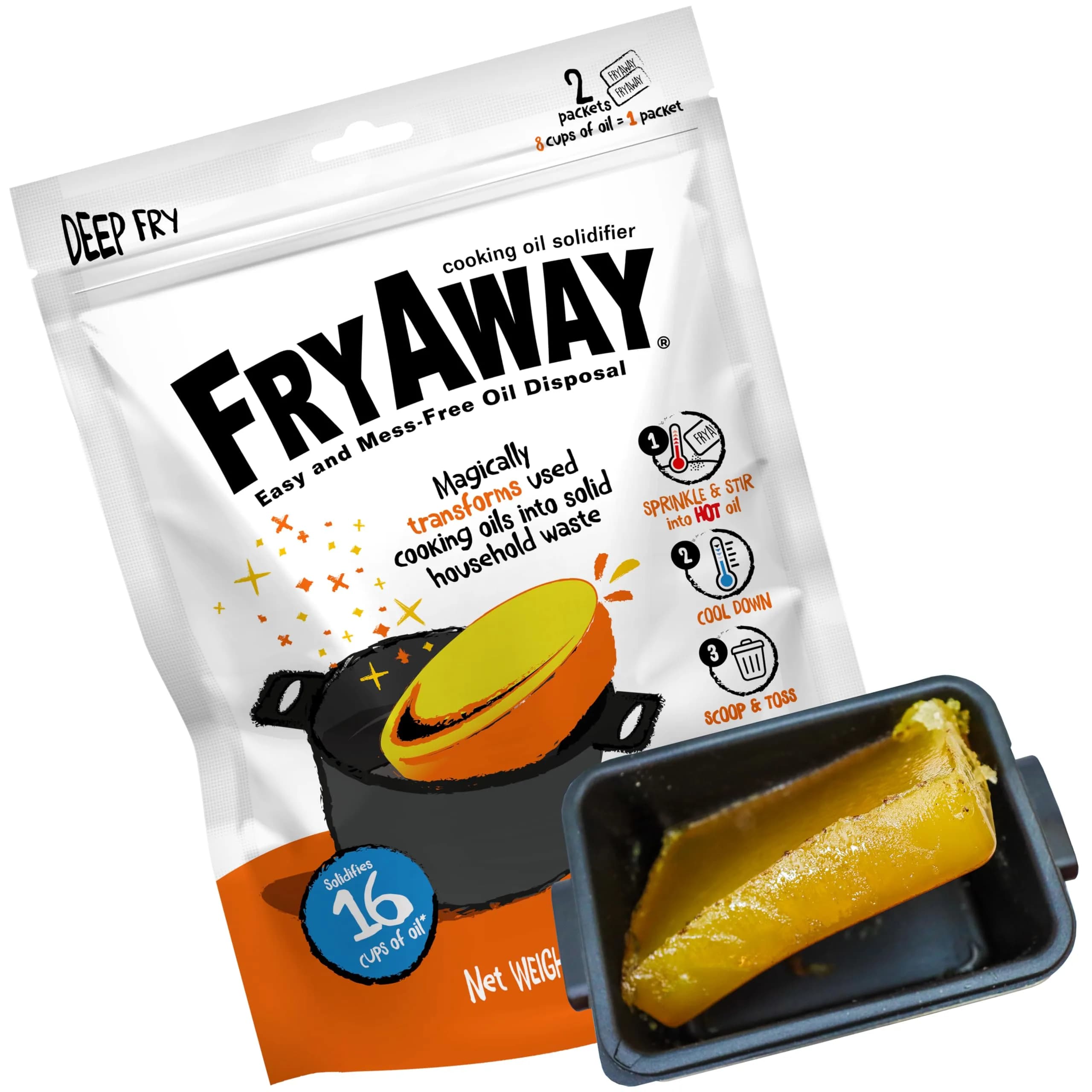 FryAway Super Fry Cooking Oil Solidifier | Plant-Based Oil Hardener for Kitchen Grease Disposal — Deep Fry