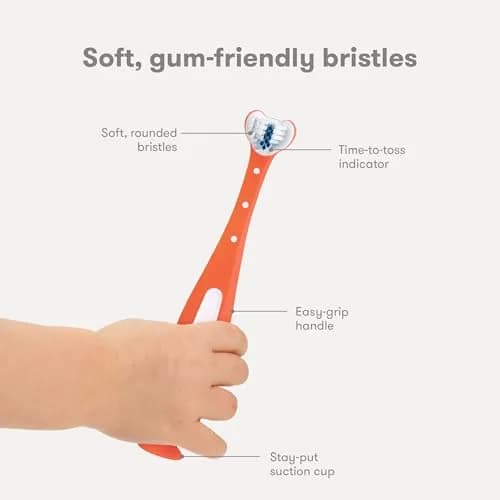 Frida Baby Triple-Angle Toothhugger Toddler Toothbrush, 2 Count (Pack of 1), Pink + Blue | U-Shaped Head Cleans All Sides thumbnail 4