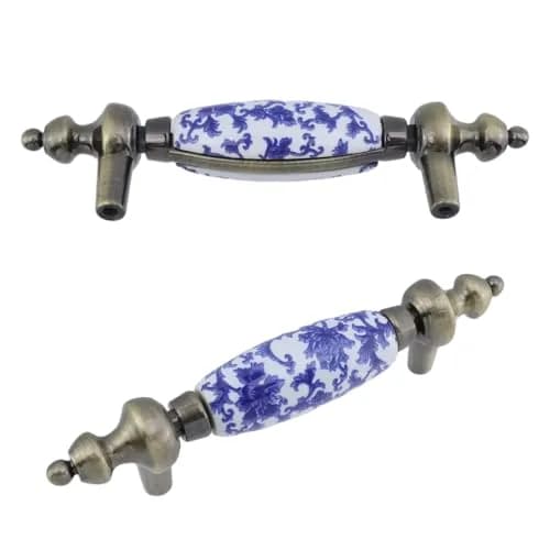 Mcredy Ceramic Drawer Pull Handle, Blue White Porcelain T-Style, 12.2cm (4.8") | 4-Piece Set with 7.6cm (3") Hole Distance thumbnail 7