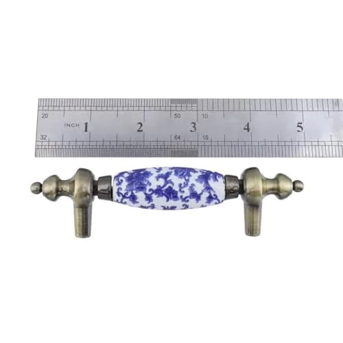 Mcredy Ceramic Drawer Pull Handle, Blue White Porcelain T-Style, 12.2cm (4.8") | 4-Piece Set with 7.6cm (3") Hole Distance thumbnail 3