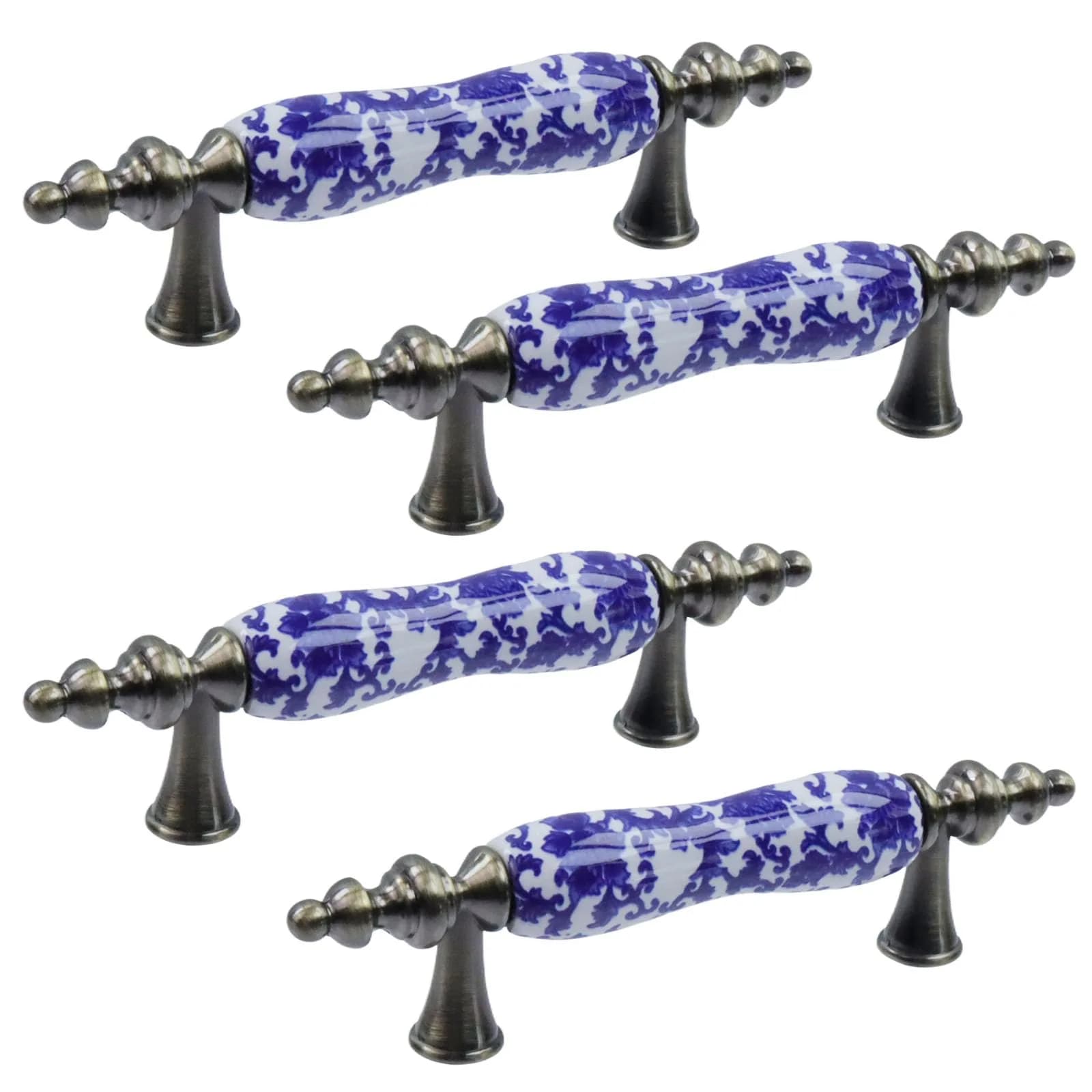 Mcredy Ceramic Cabinet Drawer Pulls 76mm (3") Hole Distance | Blue White Porcelain Chinoiserie Style, Pack of 4 - main product image