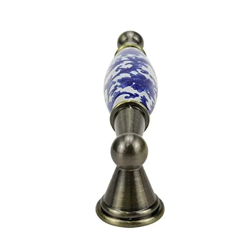 Mcredy Ceramic Cabinet Pull Handle, Blue White Porcelain T-Style, 96mm (3.78") Hole Distance, 4 Pcs | Classic Chinese-Style Floral Design thumbnail 7