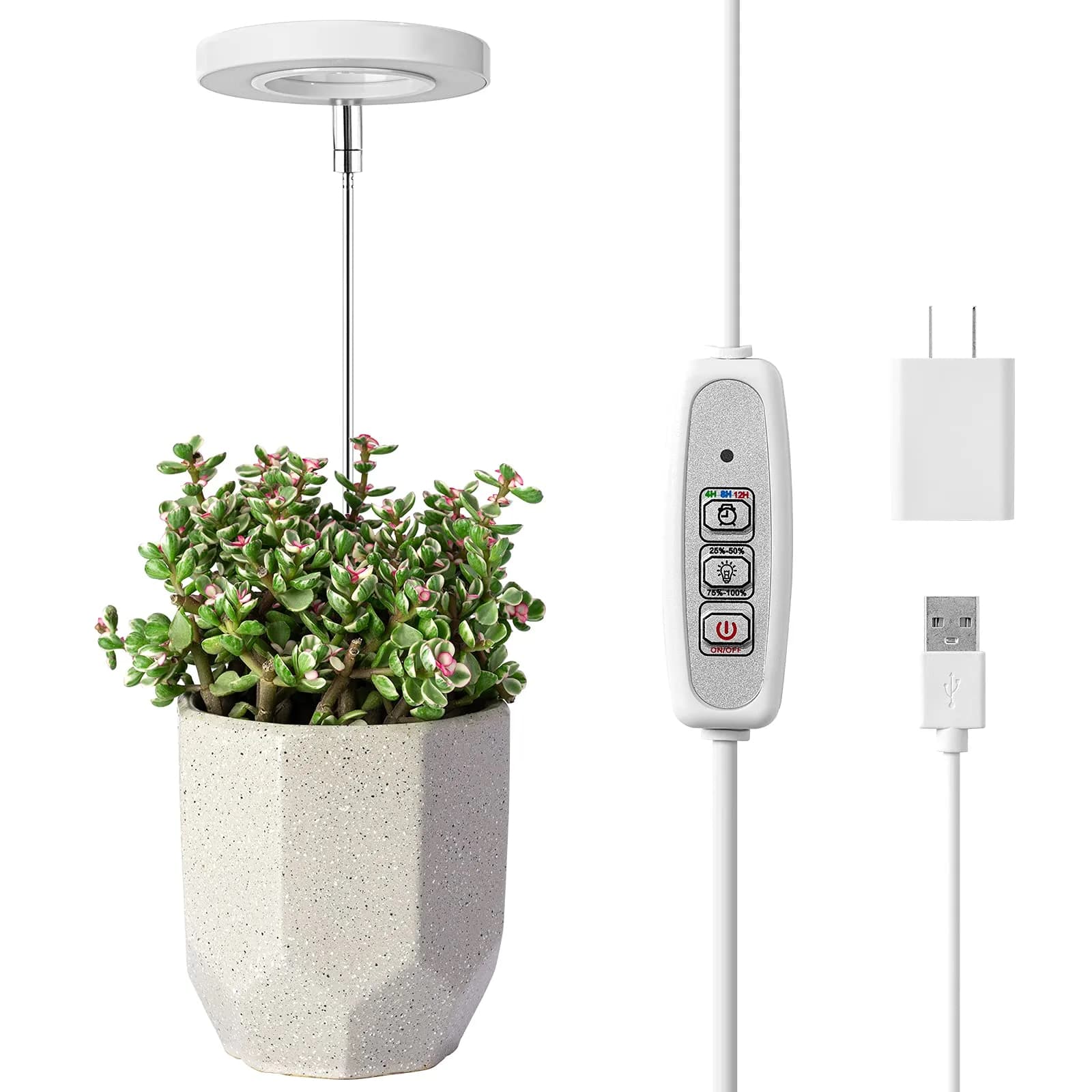 LORDEM Full Spectrum LED Grow Light, 72 LEDs, 4 Brightness Settings | Supports Indoor Plant Growth — White-3.54in