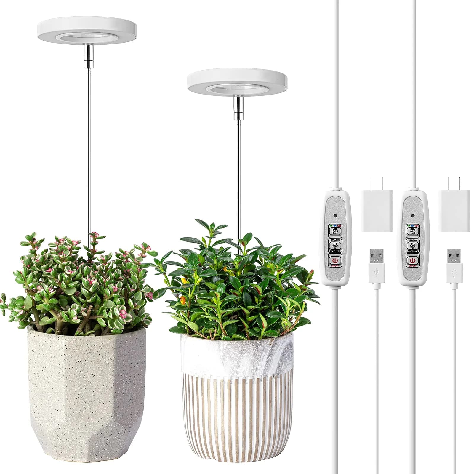 LORDEM Full Spectrum LED Grow Light, 72 LEDs, 4 Brightness Settings | Supports Indoor Plant Growth — White-3.54in