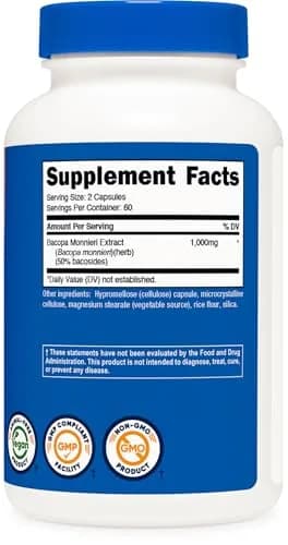 Nutricost Bacopa Monnieri 1,000mg 120 Capsules (120 Count) thumbnail 5