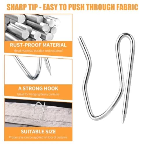 Sopito Curtain Hooks for Drapes | Durable Silver Curtain Fastener, 58 pcs thumbnail 4