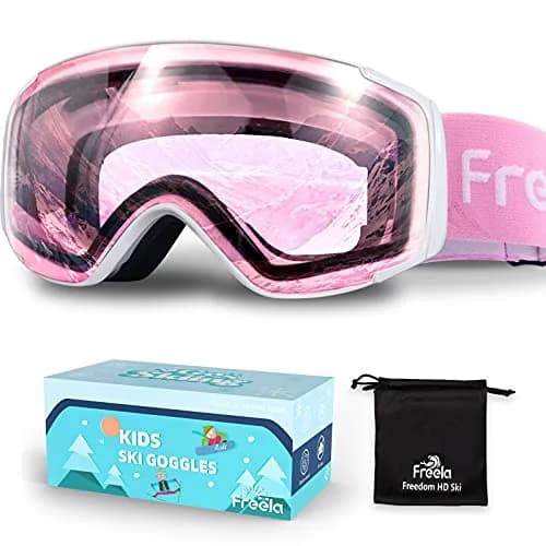 Freela Kids Ski Goggles | Pink Lens 60% VLT Spherical Anti-Fog UV Protection for Toddler Youth thumbnail 1