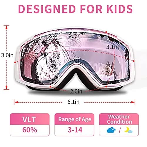 Freela Kids Ski Goggles | Pink Lens 60% VLT Spherical Anti-Fog UV Protection for Toddler Youth thumbnail 6