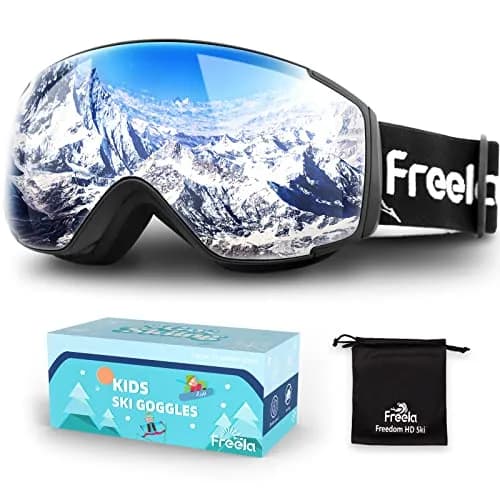 Freela Kids Ski Goggles | Spherical Wide Vision Anti-Fog UV Protection Mirror Clear Lens for Toddler Youth thumbnail 1