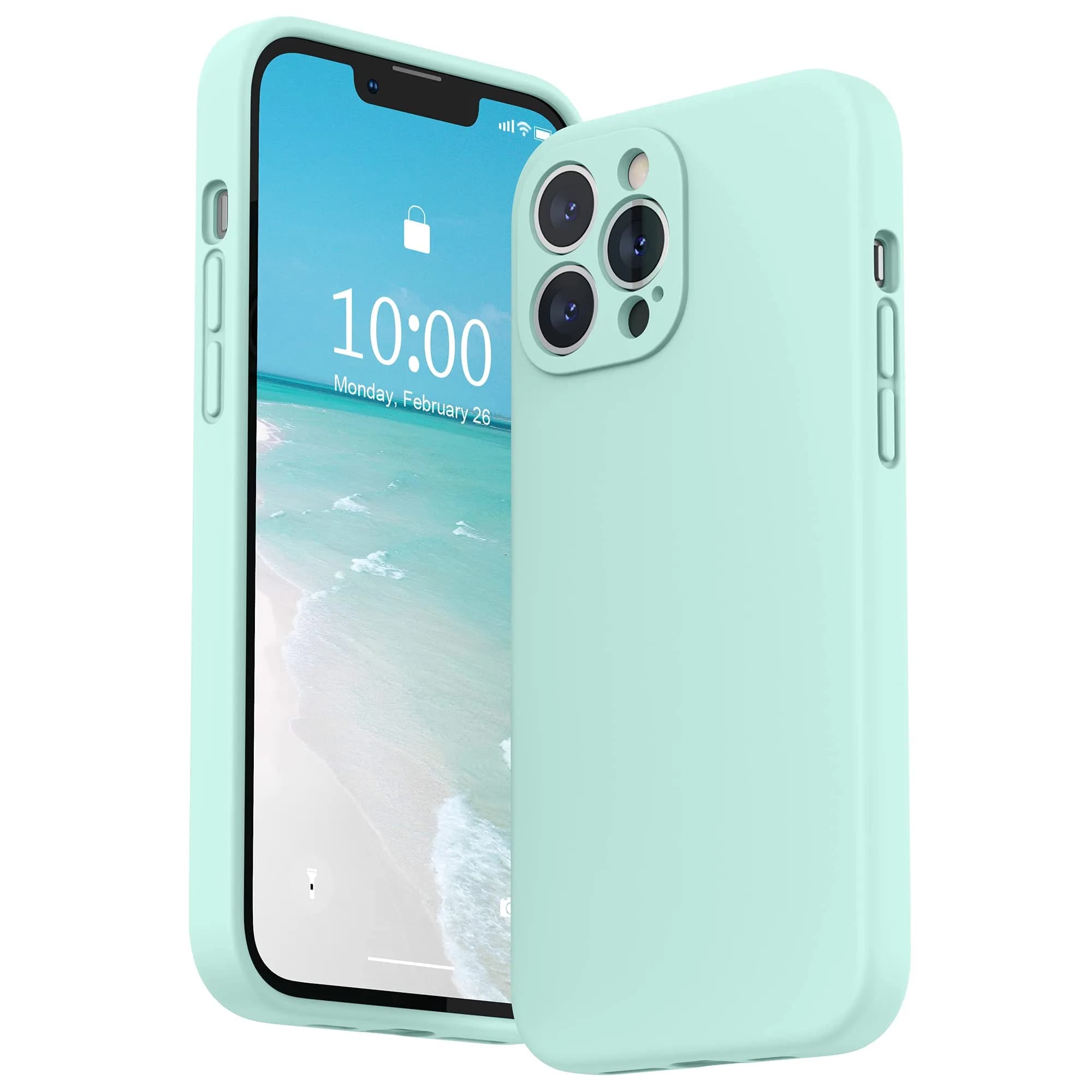 SURPHY Liquid Silicone Case for iPhone 13 Pro Max 6.7 inch | Camera & Drop Protection with Microfiber Lining — Mint Green