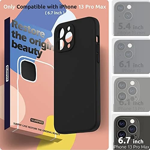 SURPHY Liquid Silicone Case for iPhone 13 Pro Max 6.7 inch (Black) | Camera Protection + Screen Protector thumbnail 2