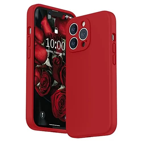 SURPHY Liquid Silicone Case for iPhone 13 Pro with Screen Protector, Red | Camera Protection & Soft Microfiber Lining thumbnail 1